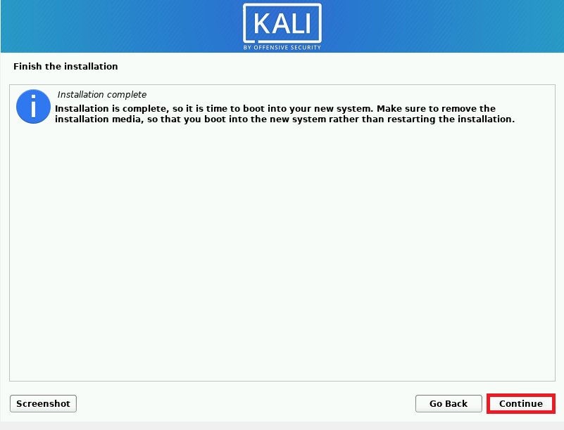 complete the Kali Linux installation