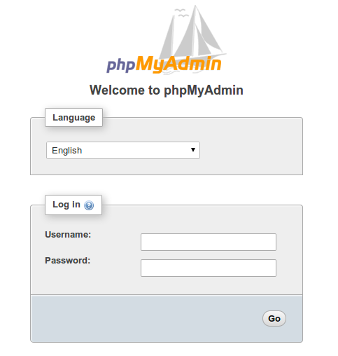 phpmyadmin login screen