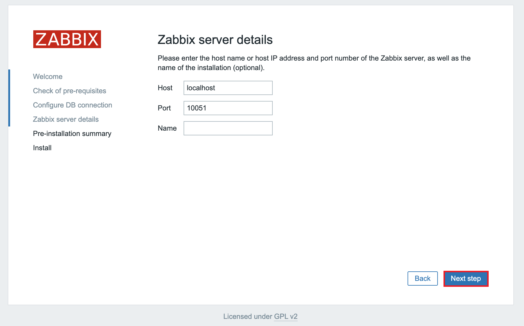 zabbix server details