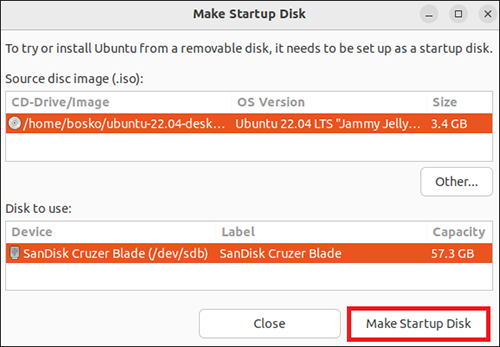 Make Startup Disk in Ubuntu
