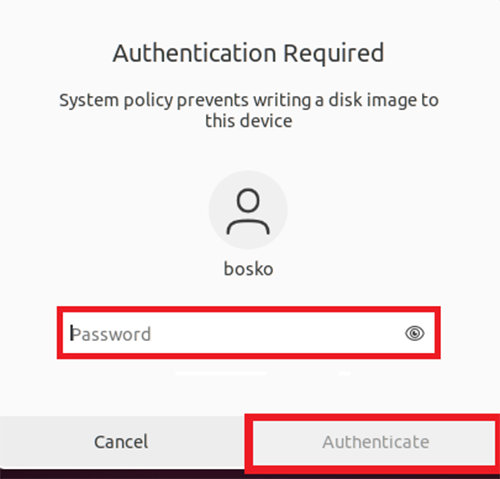 Authenticate to write to the device in Ubuntu