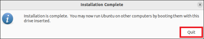 Ubuntu Installation complete info message