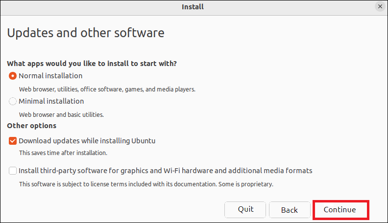 choose installation type in Ubuntu