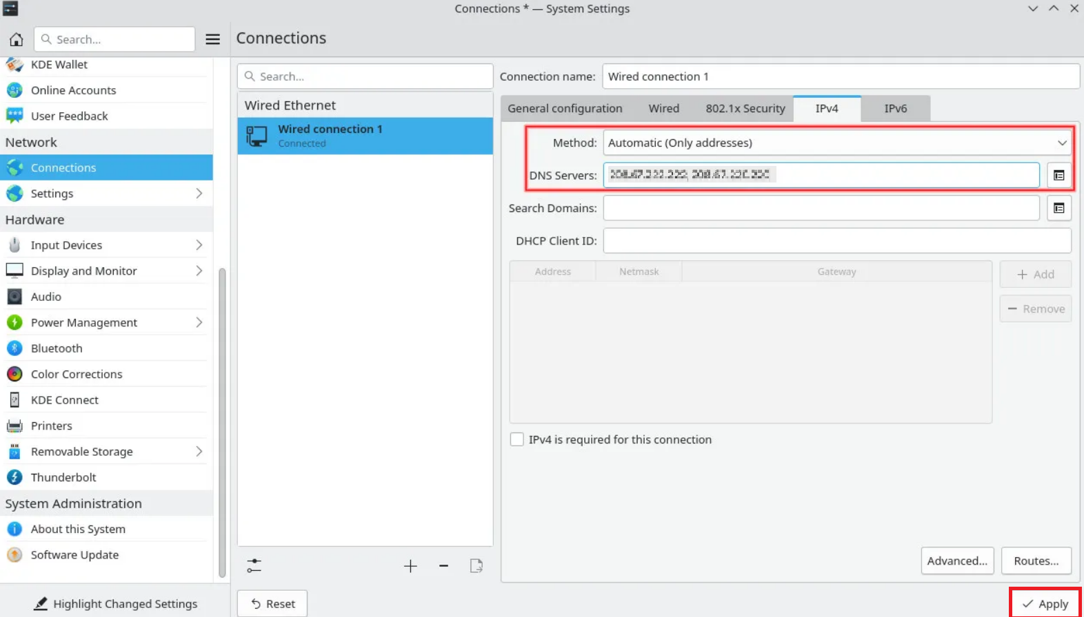 How to Change DNS settings in Plasma