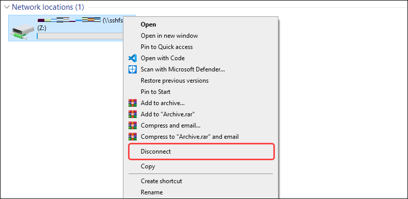 unmount a Remote File System on Windows via Explorer