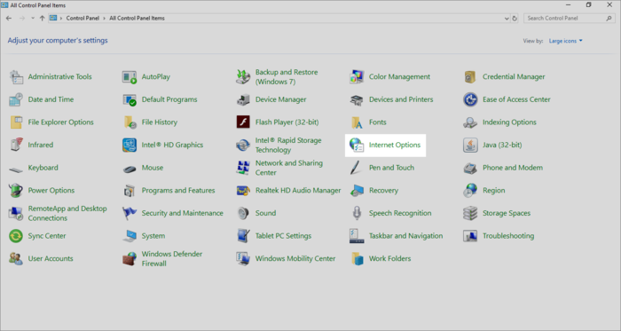 Accessing proxy settings through Windows Control Panel