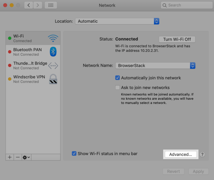 select the "Advanced" option to create proxy server macOS