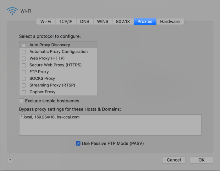  Select proxies tab to configure proxy server in macOS