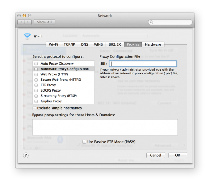 Click Auto Proxy Discover to configure the proxy automatically in macOS