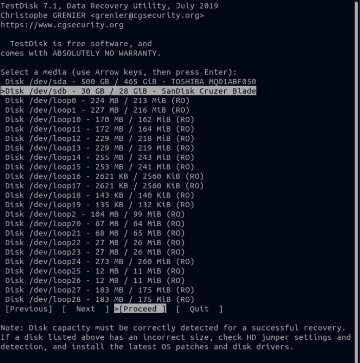 restore deleted files in linux using testdisk