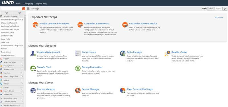 WHM Dashboard