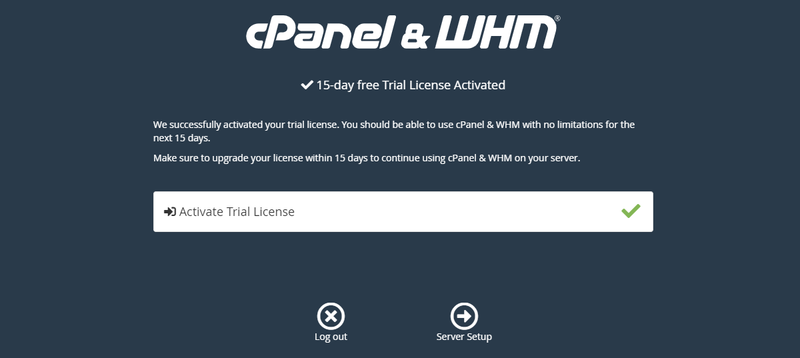 WHM fre 15 days License Activated