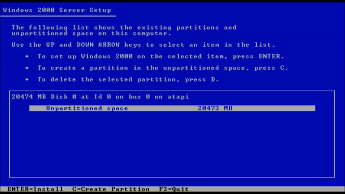 Microsoft Windows 2000 server installation