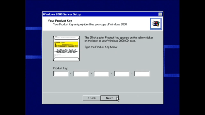 how to install Microsoft Windows 2000 server 