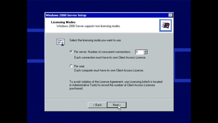 how to install Windows 2000 server 