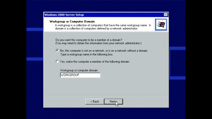 Microsoft Windows 2000 server installation