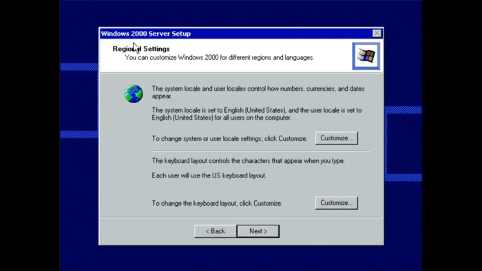 Windows 2000 server installation