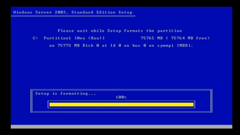 Windows Server 2003 setup progress