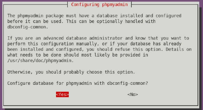 configure database for phpmyadmin on ubuntu