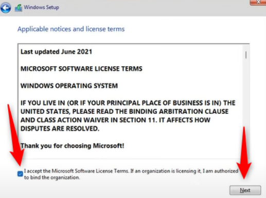 accept applicate windows 11 license terms