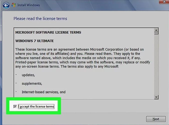 Accept Windows 7 License Terms