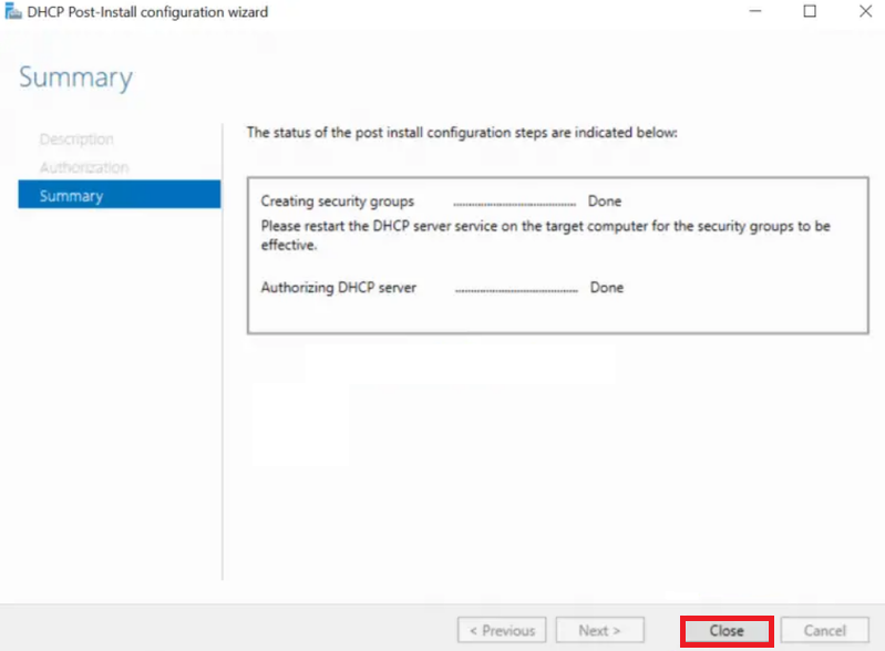 DHCP post install configuration summary