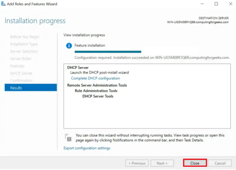 Installation Progress DHCP