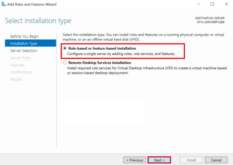 Select the Role-based or feature-based installation