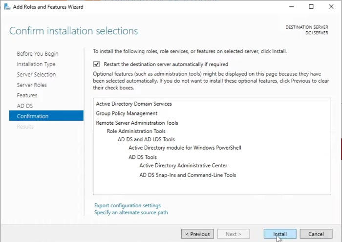 Install Active Directory Domain Services in Windows Server
