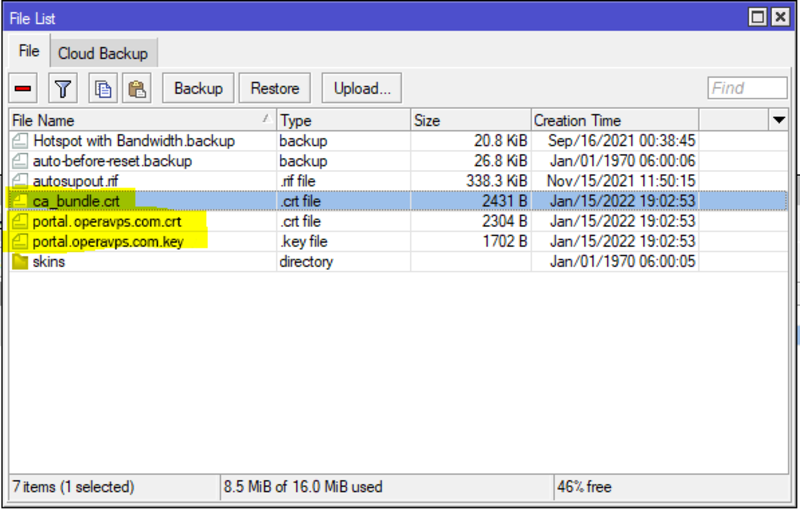 Uploaded Certficate Files in File List Window