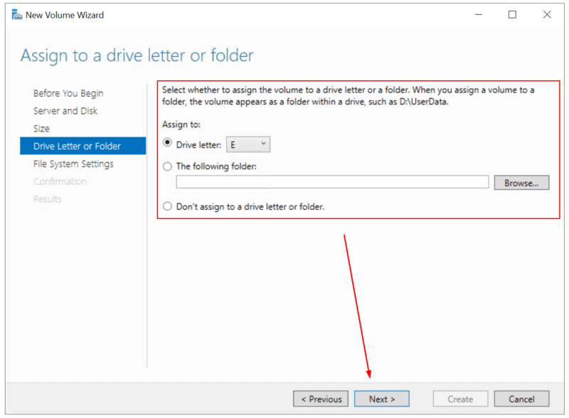 Assign to a drive letter or folder