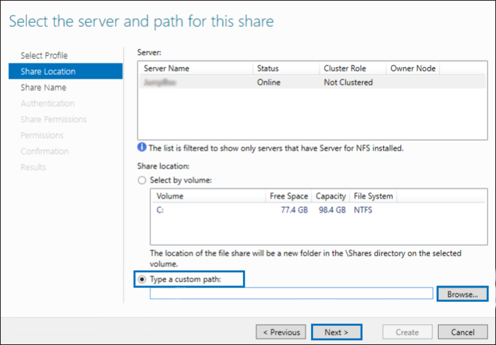 Creating an NFS Share in windows server