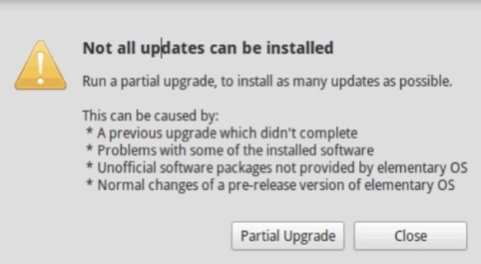 Partial upgrade error