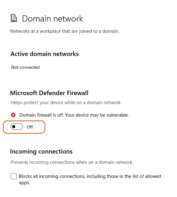  Disabling Windows Firewall through Windows Security