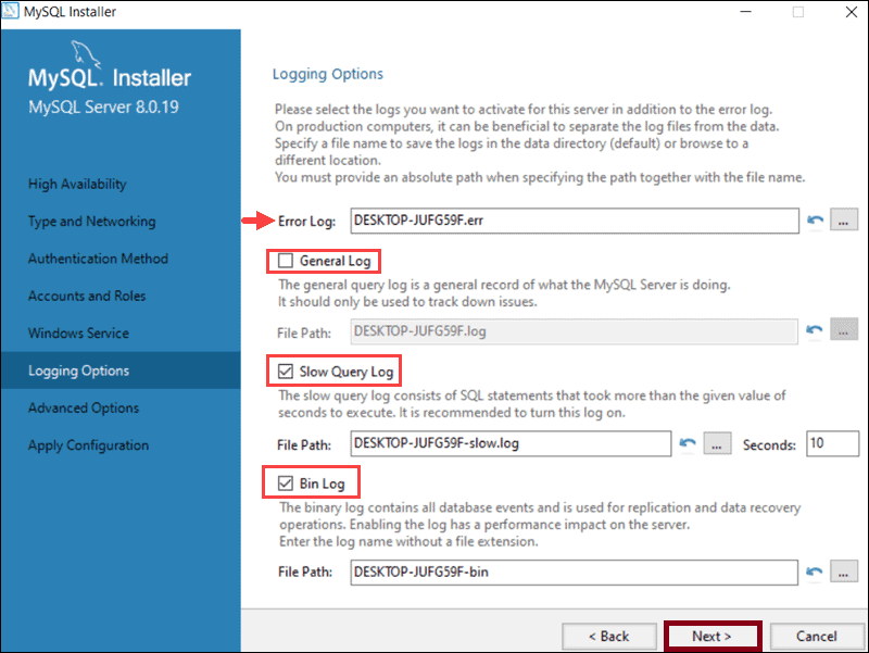 MySQL Logging Options