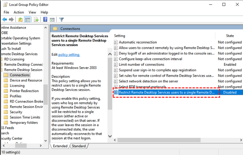 Restrict-Remote-Desktop-Services-users to a single Remote Desktop Services session