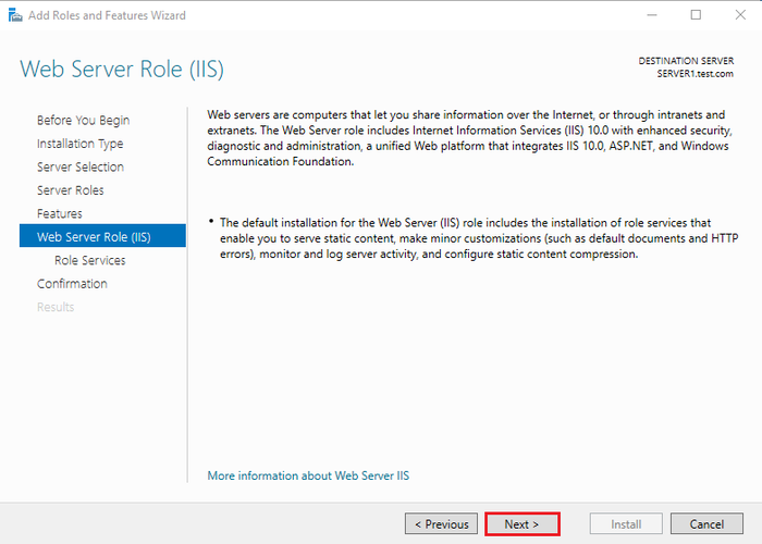 Same as above, click Next on the Web Server Role (IIS) Wizard.