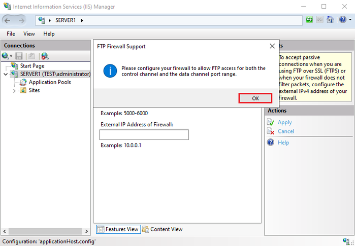 allow the port range you configured in the firewall