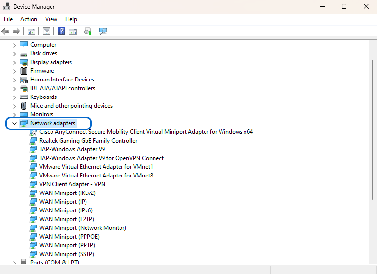 steps for Updating the Network Driver on Windows