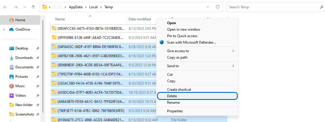 remove temporary files in Windows