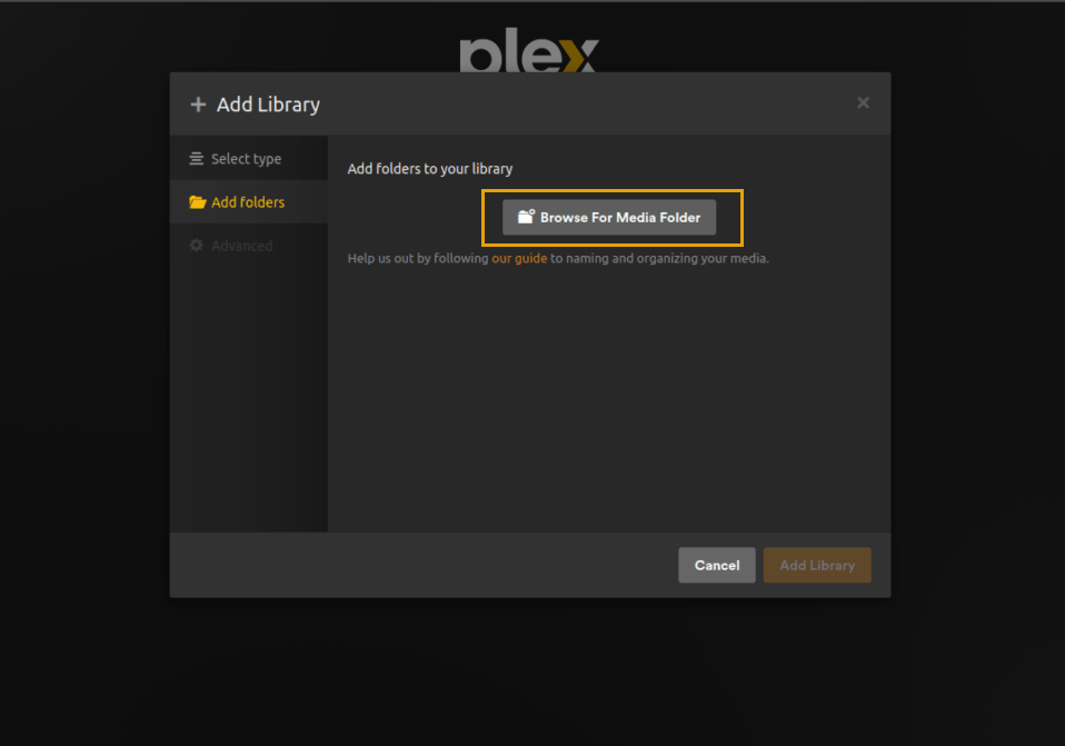 adding media libraries to the Plex service dashboard