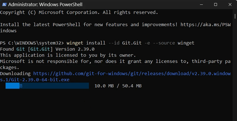 Installing Git on Windows via Winget Tool