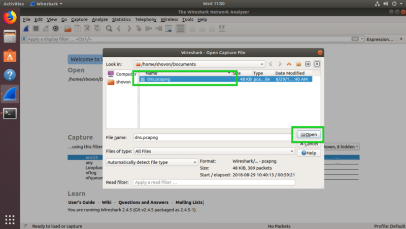 open and analyze the saved packets in Wireshark
