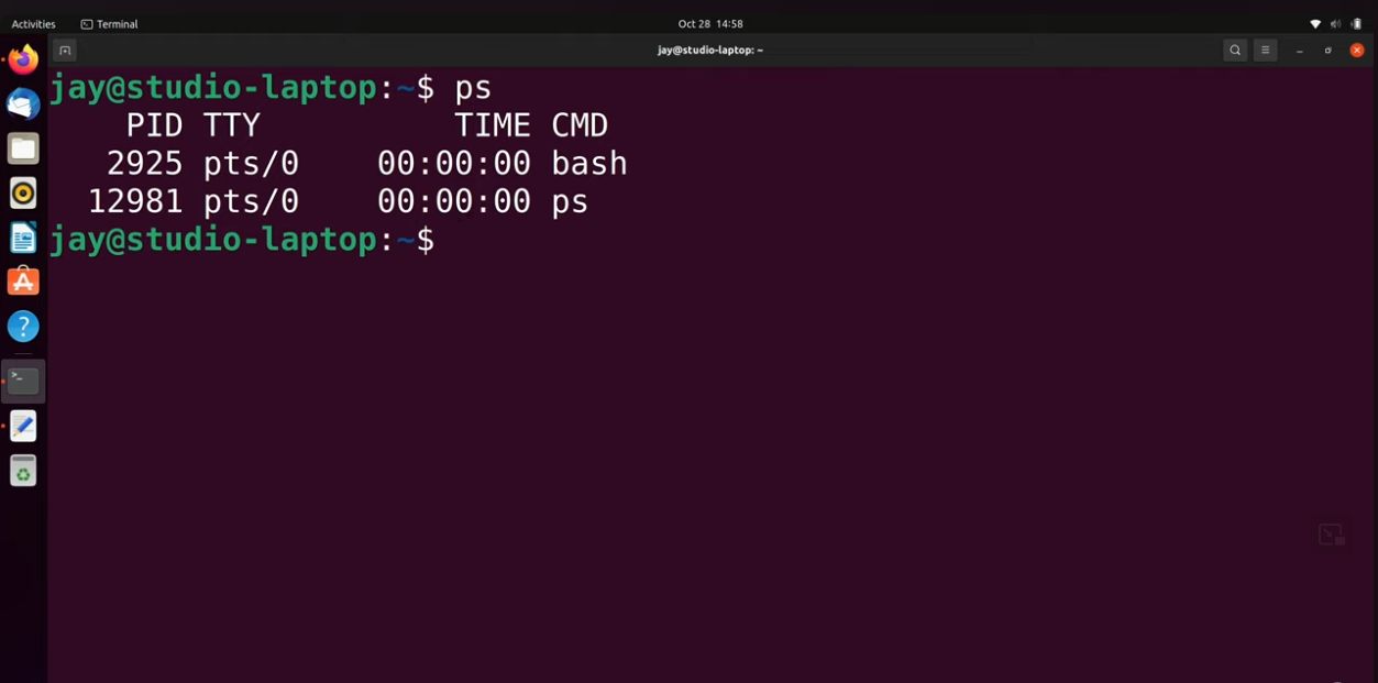 running the ps command in ubuntu