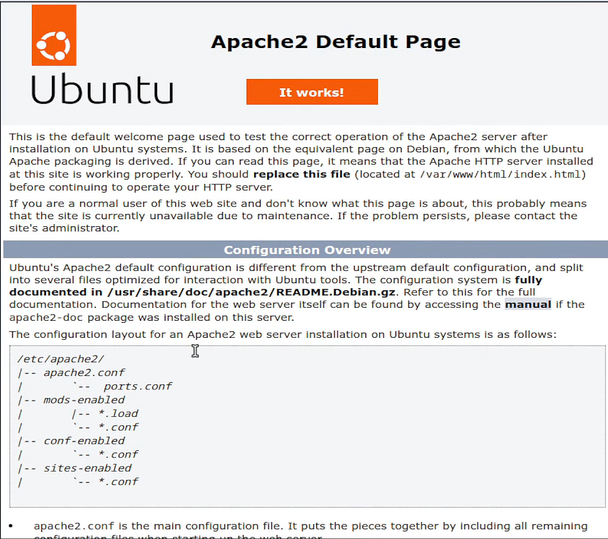 Apache welcome page