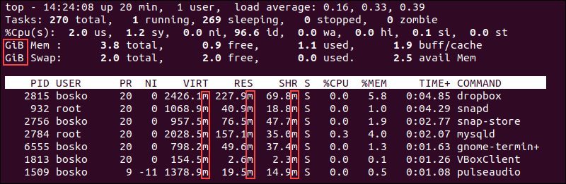 change display units using top command