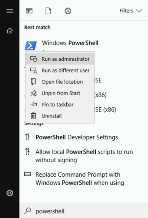 Open Powershelll in Administration mode