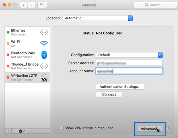 adjust additional options for macOS VPN client configuration