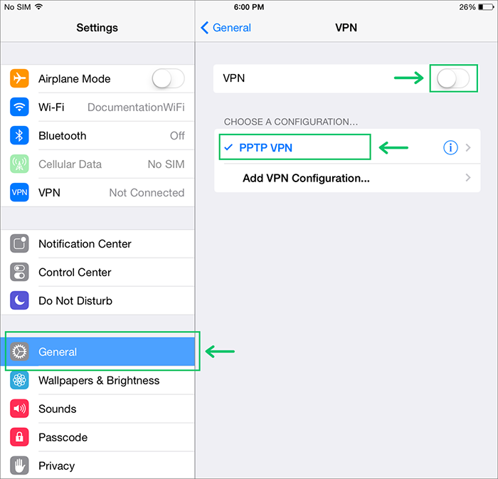 connect to PPTP VPN on iOS device