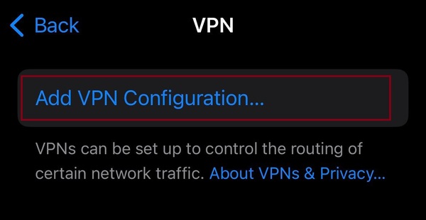 Tap the Add VPN Configuration
